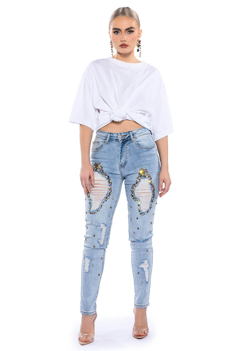 Back View Glamour Rhinestone Skinny Jeans