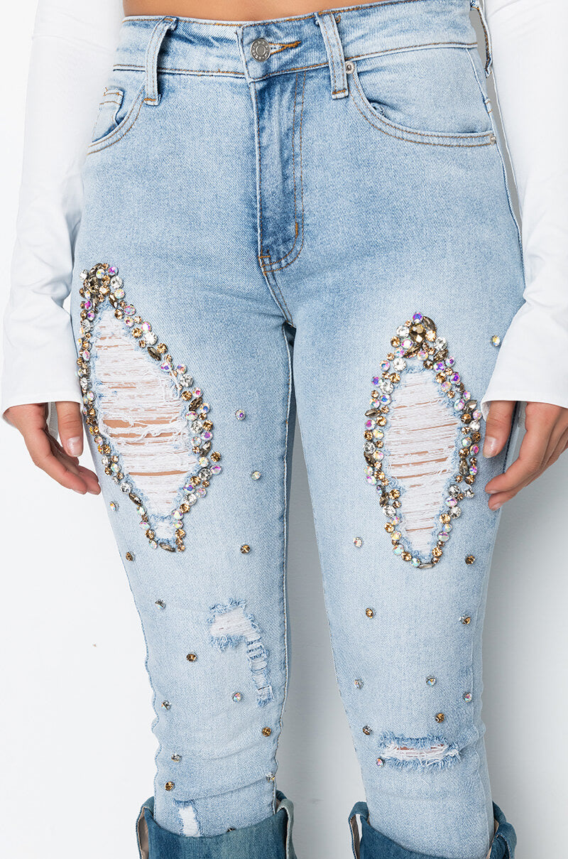 Extra View Glamour Rhinestone Skinny Jeans