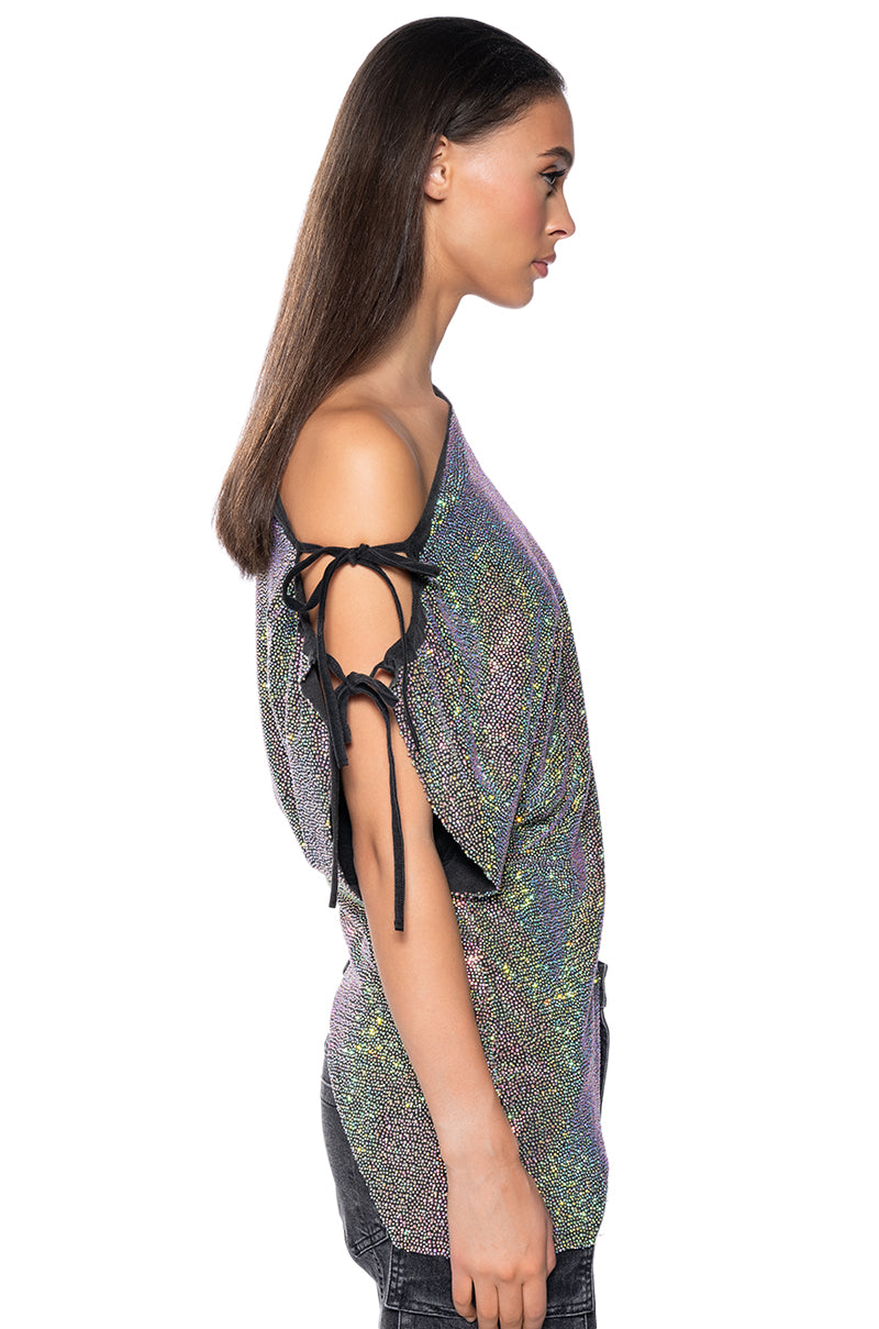 Detail View Glistening Asymmetrical Tshirt In Grey Multi view 4