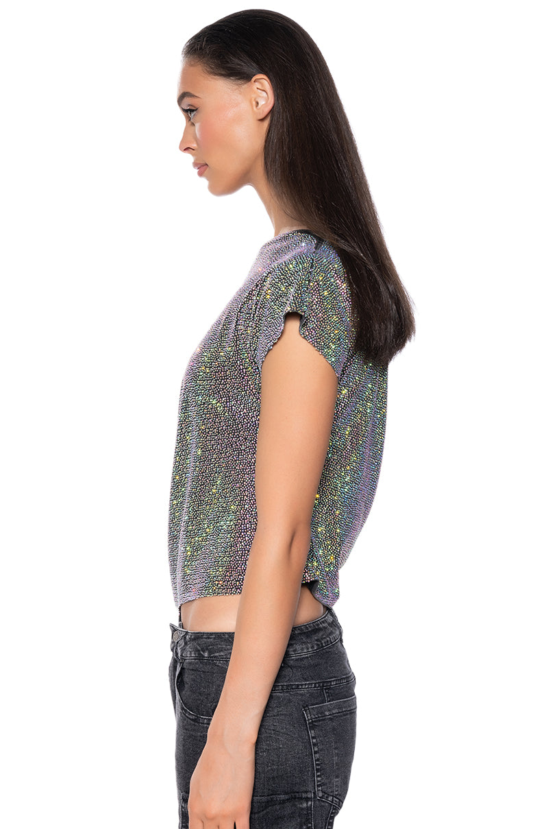 Full View Glistening Asymmetrical Tshirt In Grey Multi view 5