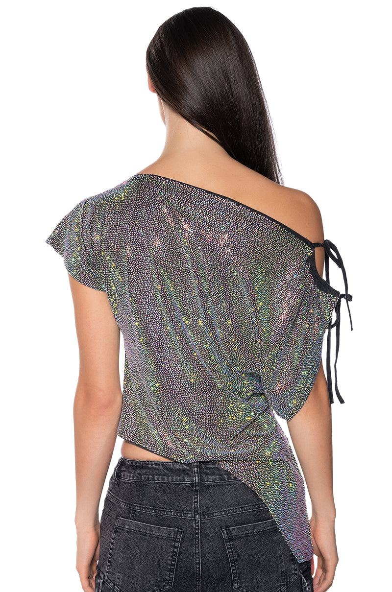 Extra View Glistening Asymmetrical Tshirt In Grey Multi view 6