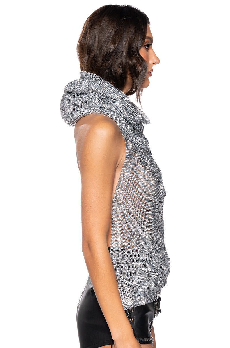 Full View Glistening Rhinestone Mesh Top