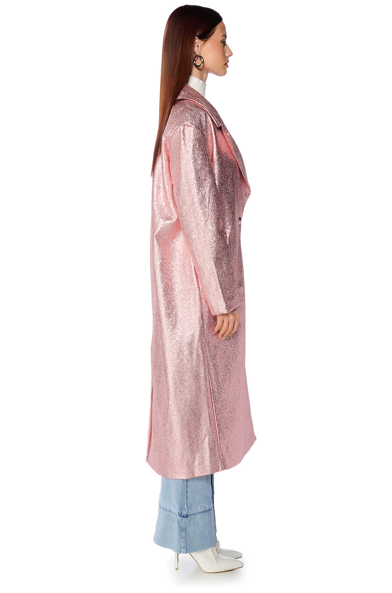 Back View Glitter Luxe Trench In Pink