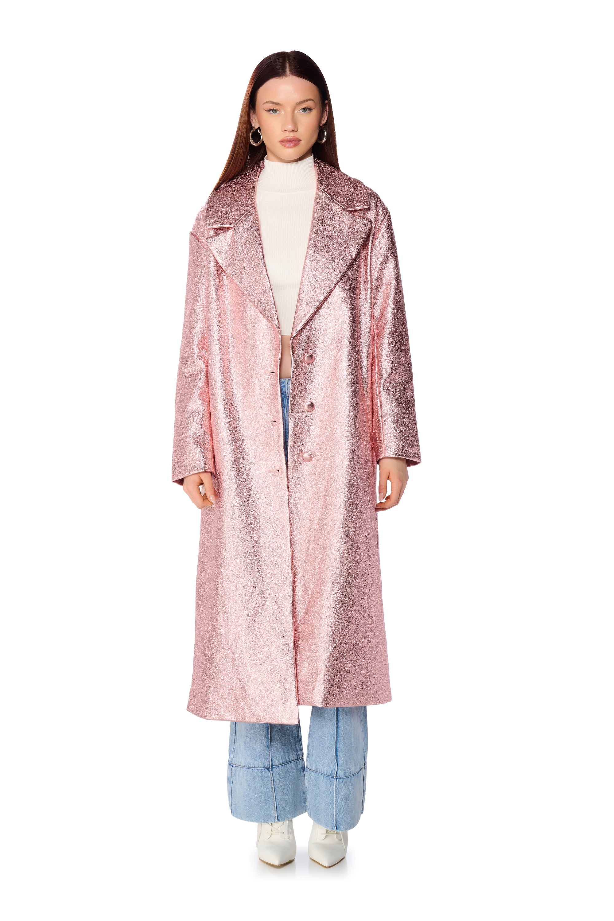 Extra View Glitter Luxe Trench In Pink