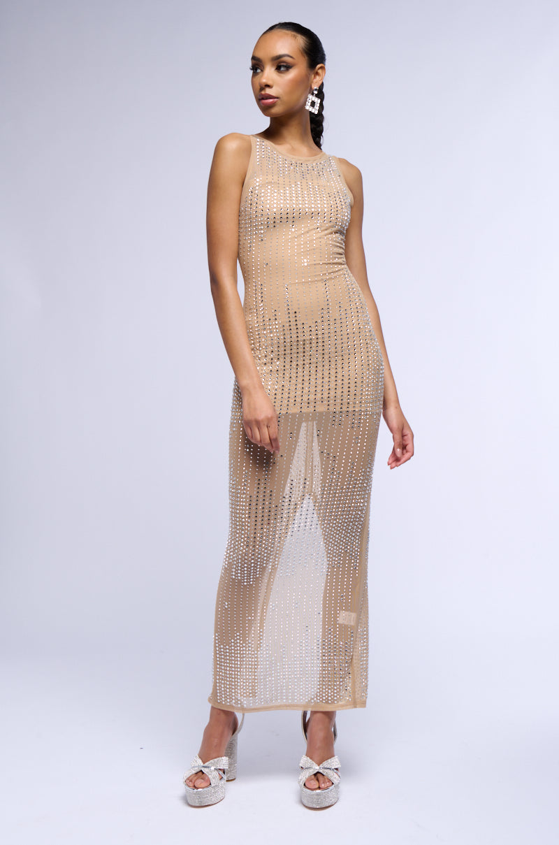 GLITZ AND GLAM RHINESTONE MESH MAXI DRESS AKIRA GLITZ AND GLAM RHINESTONE MESH MAXI DRESS AKIRA