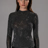 Front View Glitz Long Sleeve Mesh Top