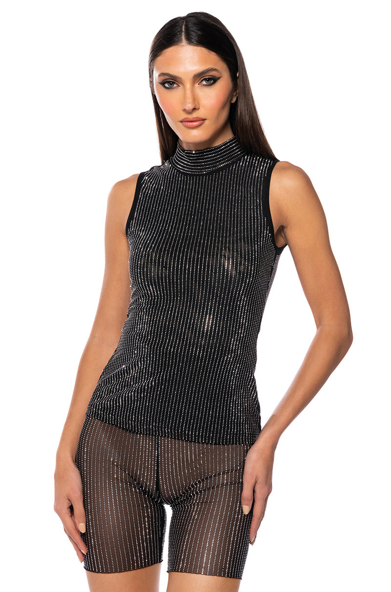 GLITZ SLEEVELESS MESH TOP IN BLACK view 0