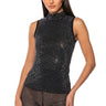 Front View Glitz Sleeveless Mesh Top In Black