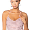 Front View Glitzy Rhinestone Mesh Halter Top