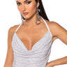 Front View Glitzy Rhinestone Mesh Halterneck