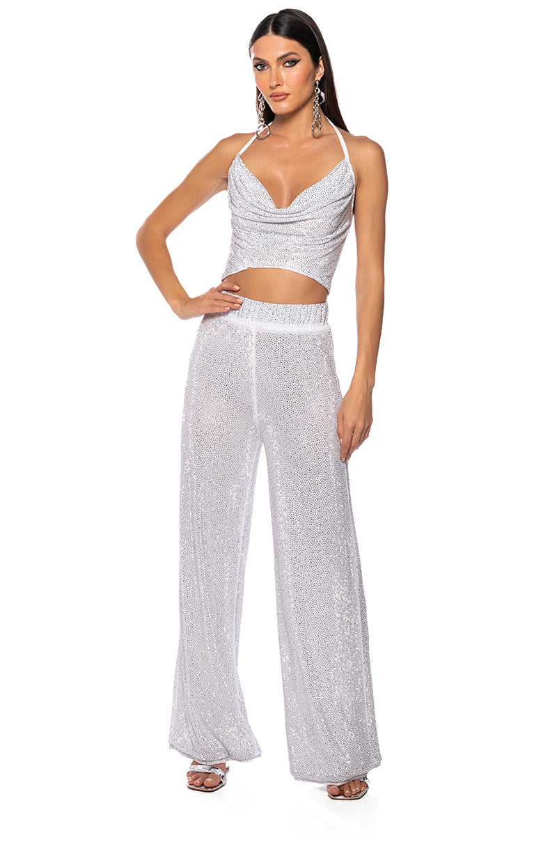 Back View Glitzy Rhinestone Mesh Halterneck
