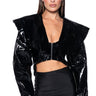 Front View Glossy Gal Faux Patent Leather Crop Moto