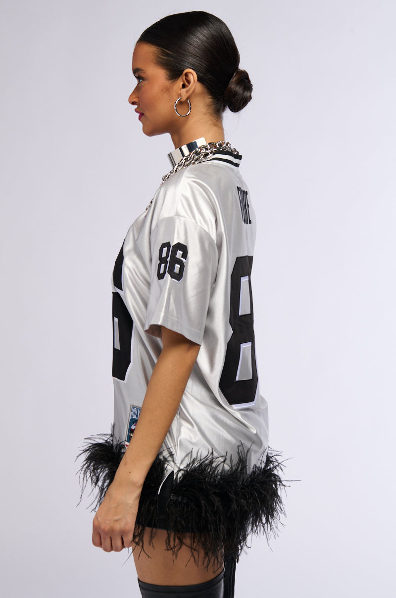 Side View Go Sports Feather Trim Jersey Dress