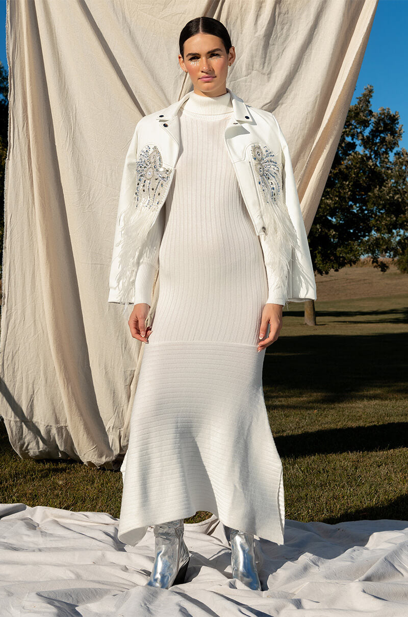 Extra View Goals Af Hand Beaded Feather Trim Moto Jacket