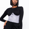 Front View Going Bad Long Sleeve Front Zipper Bodysuit in Black Grey