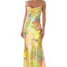 Front View Going Up Satin Maxi Dress In Lime