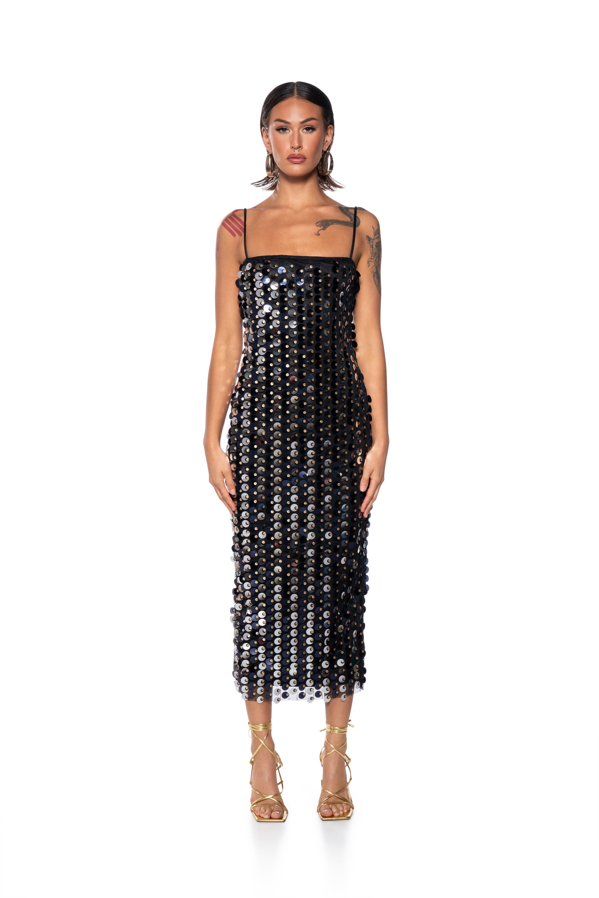 Extra View Gold Coin Sequin Midi Dress