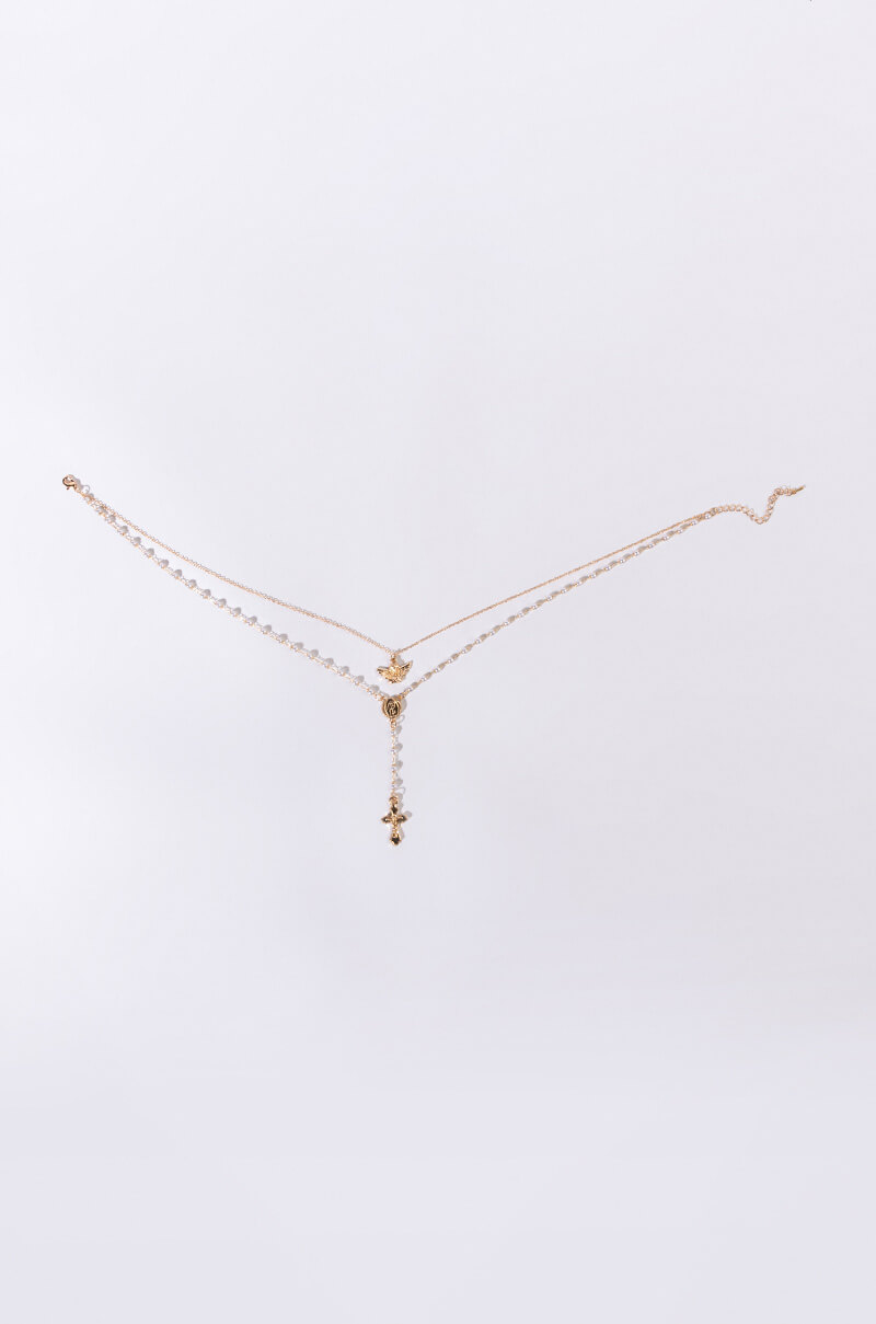 Side View Gold Pearl Rosary