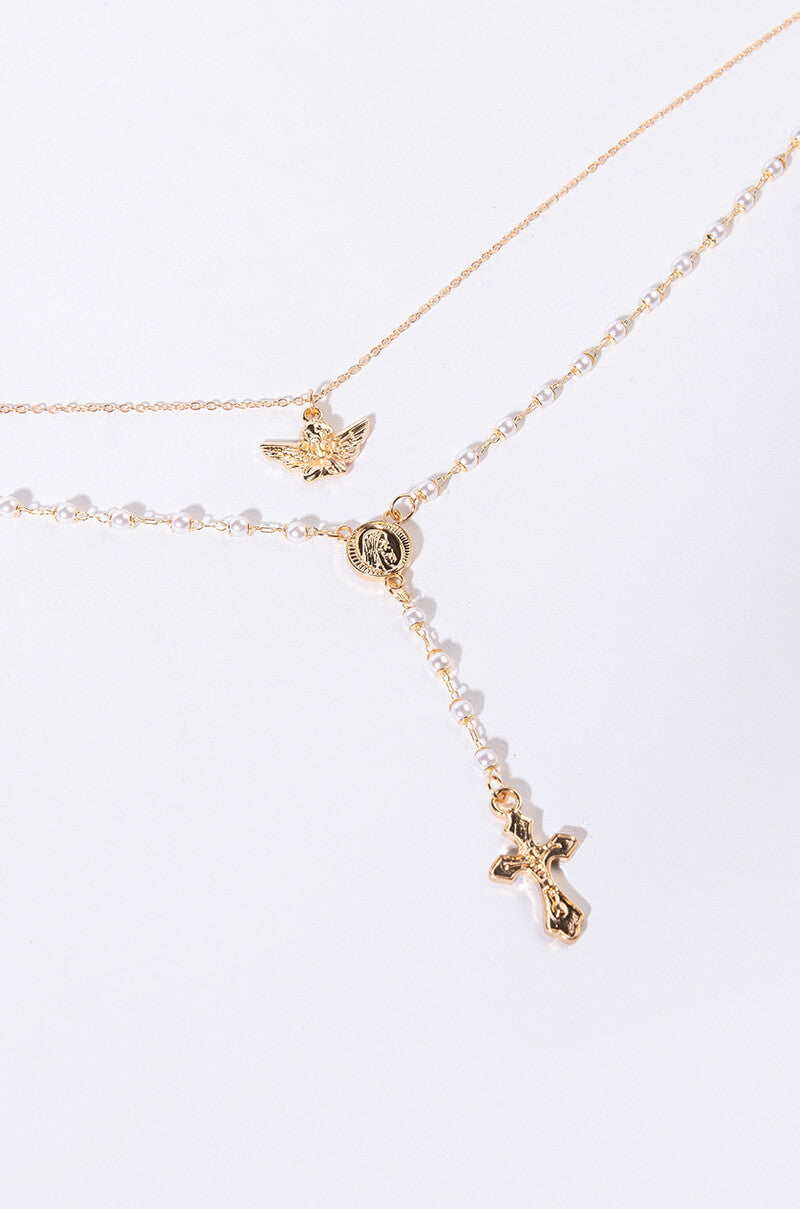 Back View Gold Pearl Rosary