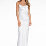 Front View Golden Baby Maxi Satin Dress With Gold Chain Trim