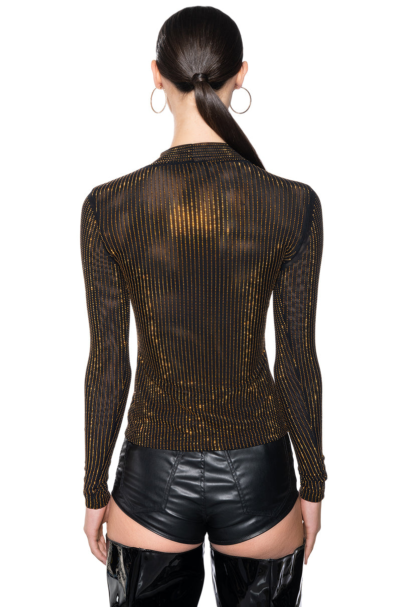Full View Golden Glitz Long Sleeve Mesh Top 4