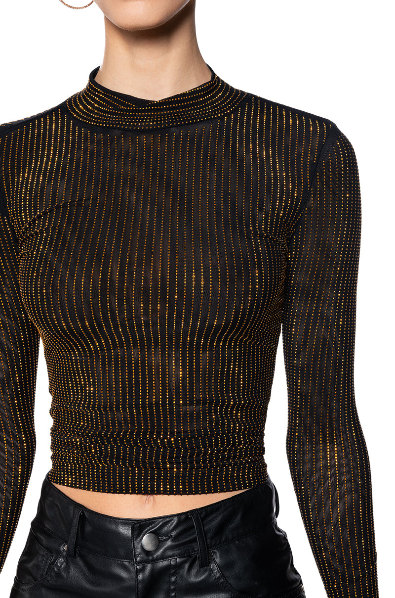 Extra View Golden Glitz Long Sleeve Mesh Top 5