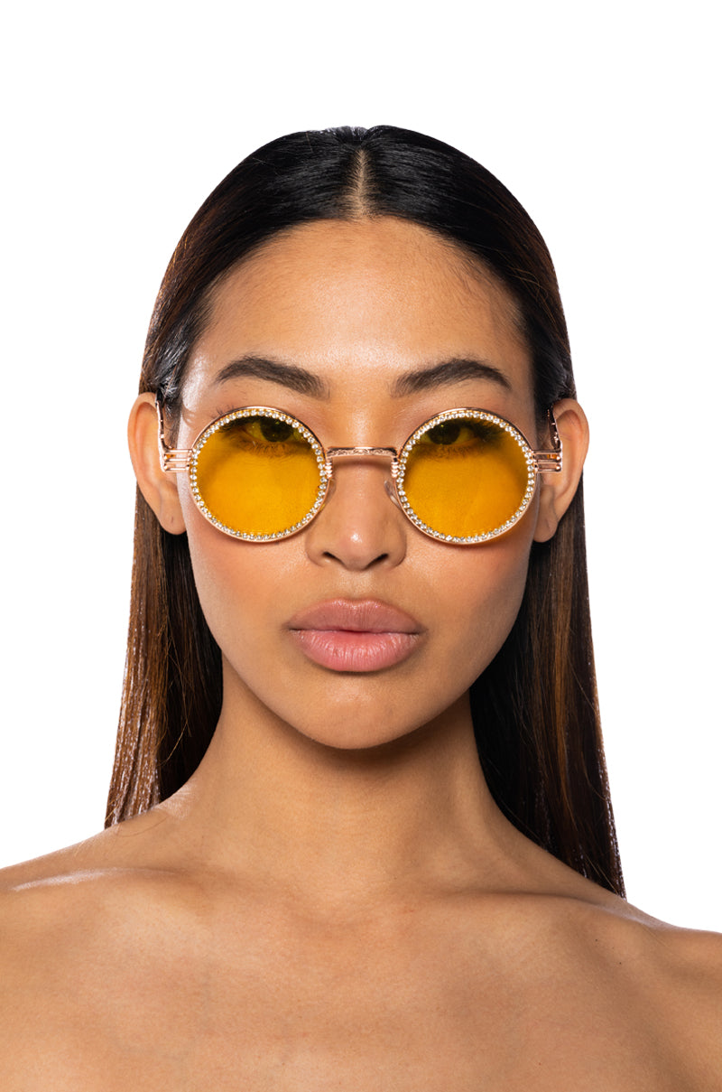 Front View Goldie Embellished Sunnies In Yellow