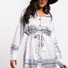 Front View Gone With The Wind Long Sleeve Bandana Printed Mini Dress in White