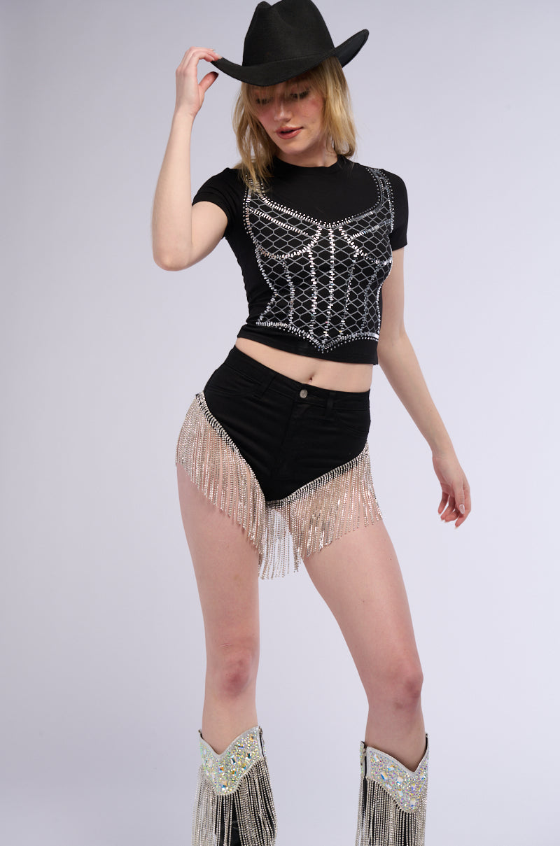 Detail View Gonna Love Me Waterfall Rhinestone Denim Short