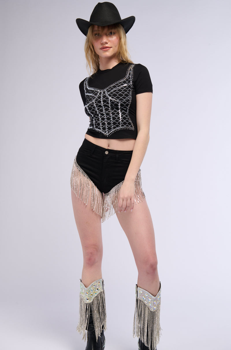 Extra View Gonna Love Me Waterfall Rhinestone Denim Short
