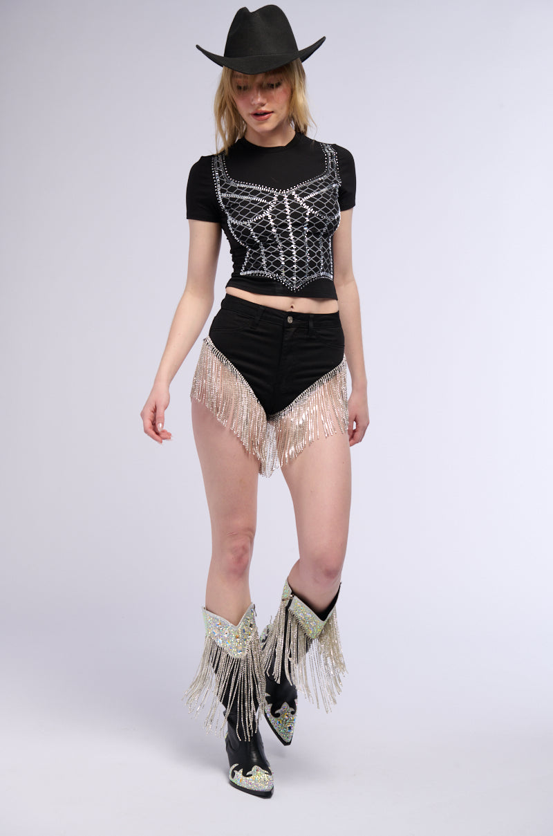 Extra View Gonna Love Me Waterfall Rhinestone Denim Short