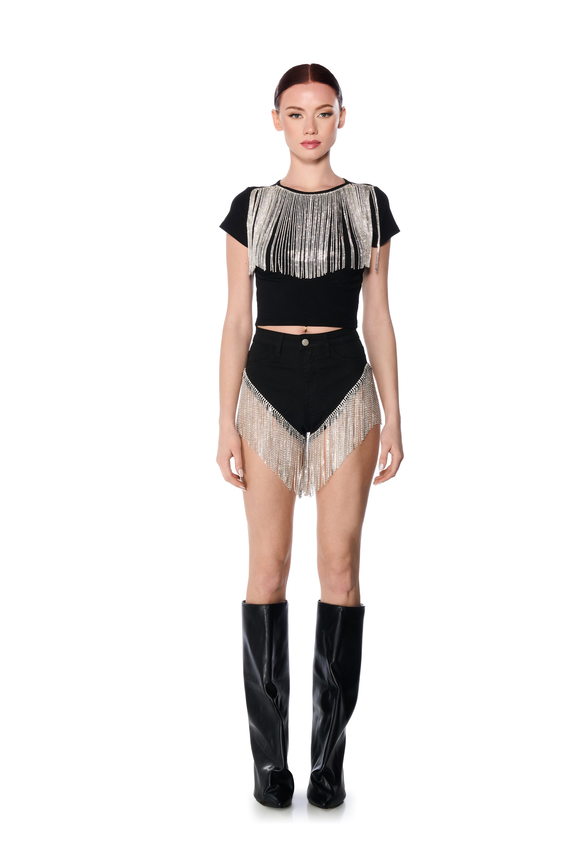 Extra View Gonna Love Me Waterfall Rhinestone Denim Short