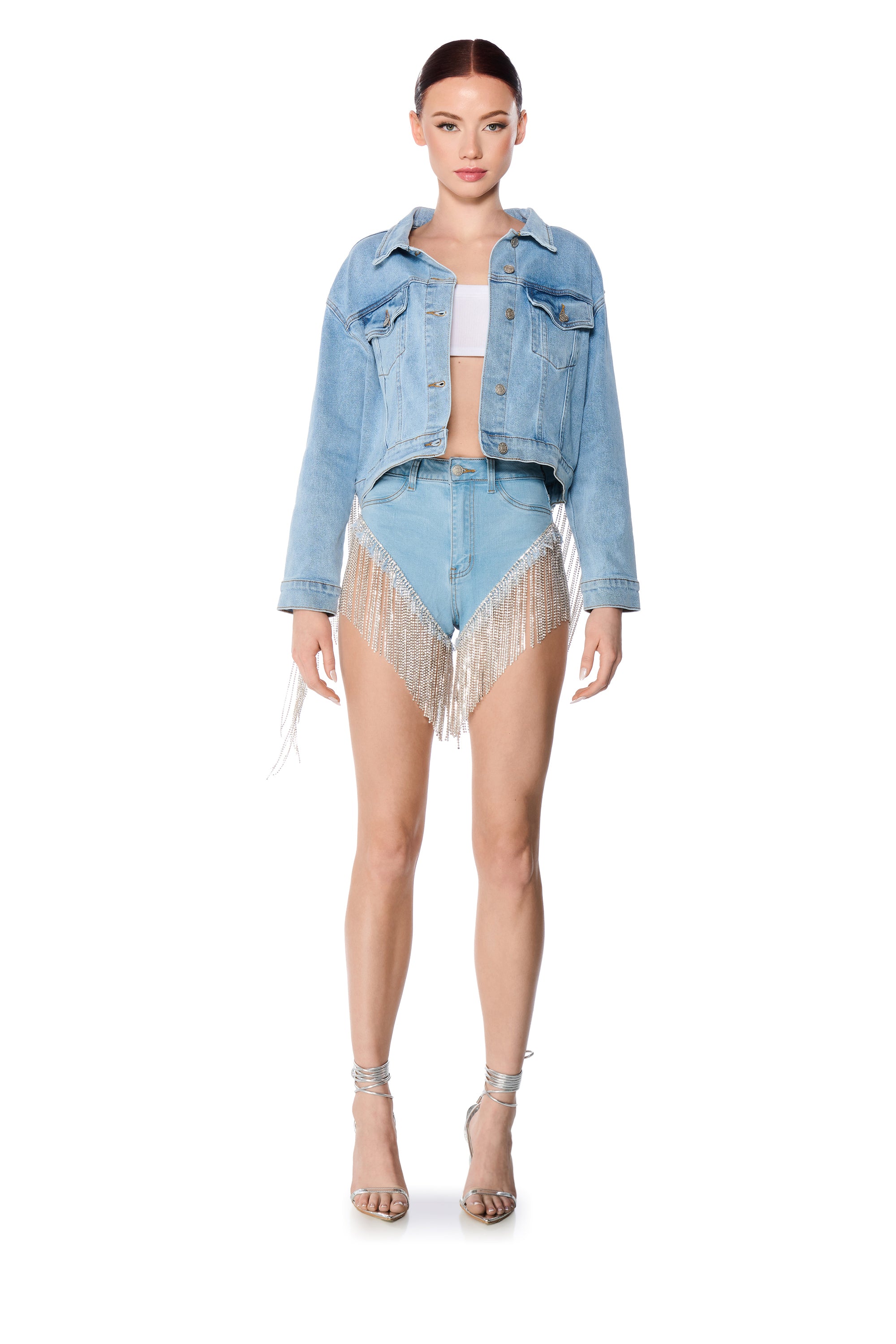 Extra View Gonna Love Me Waterfall Rhinestone Denim Short