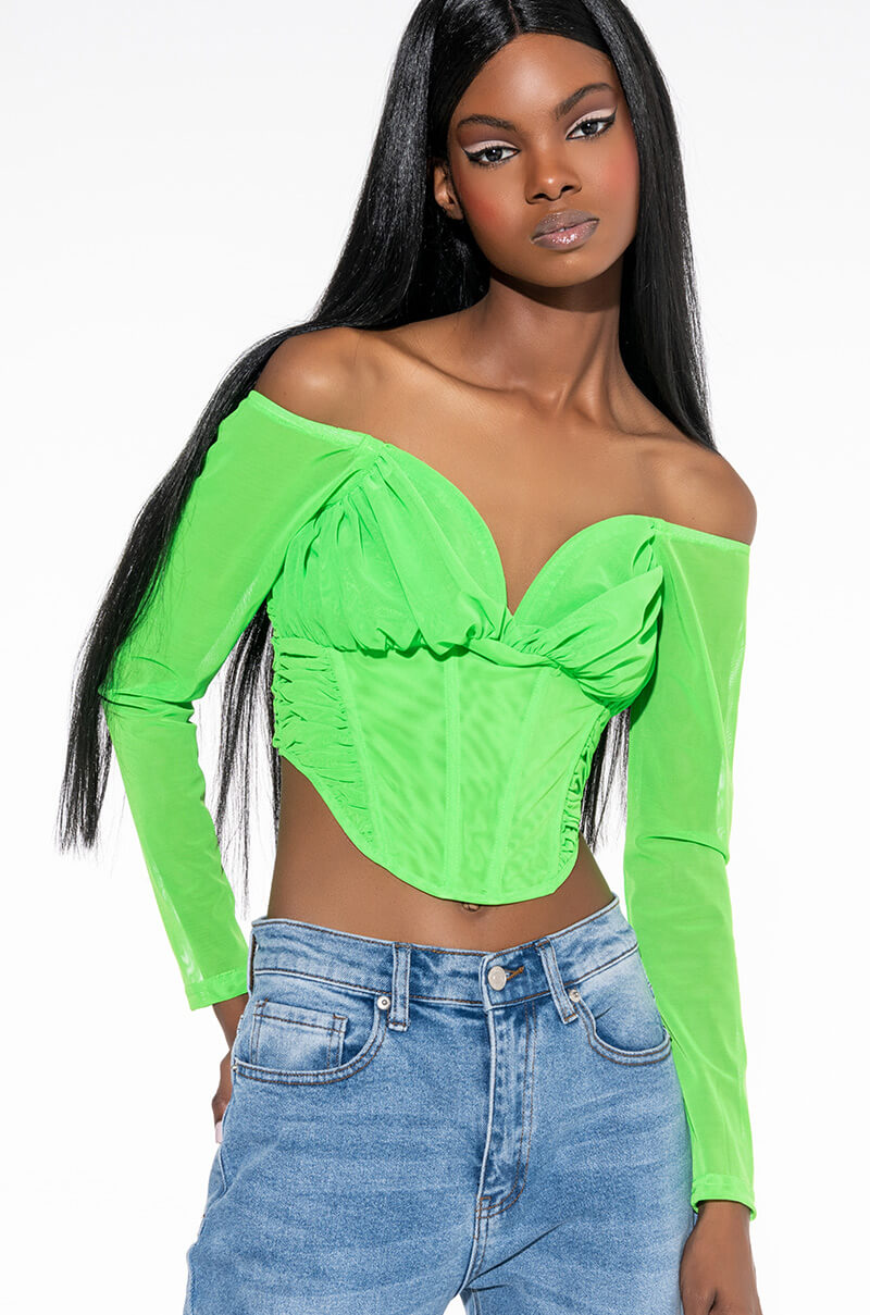 Front View Good 4 U Long Sleeve Mesh Bustier
