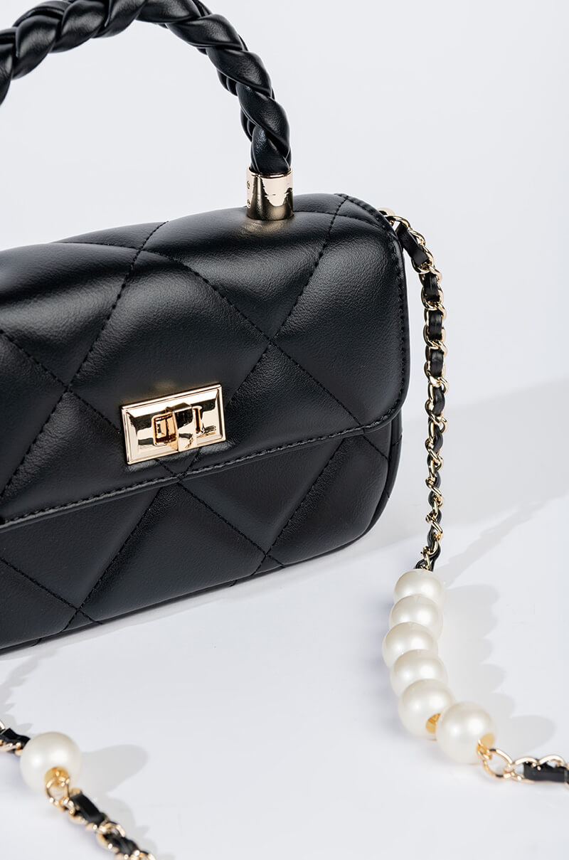 Detail View Good As Hell Pearl Black Quilted Bag