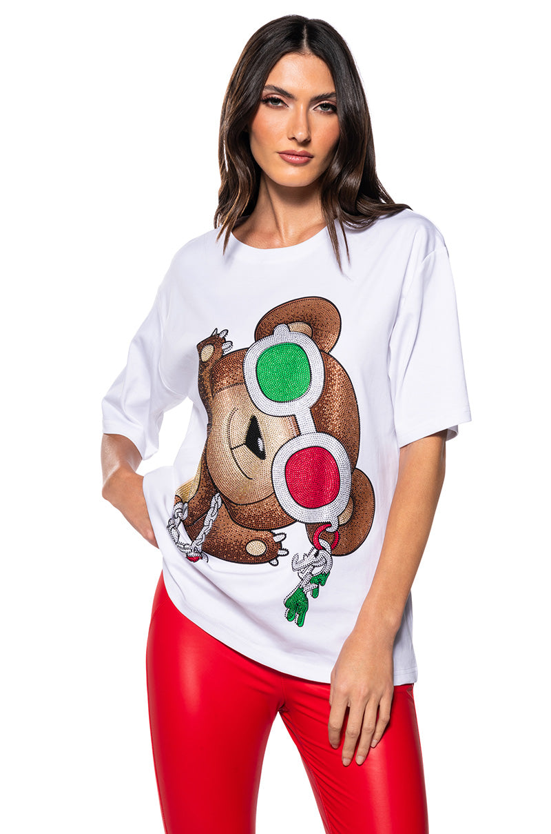 Front View Good Days Embellished Oversize Graphic Tshirt