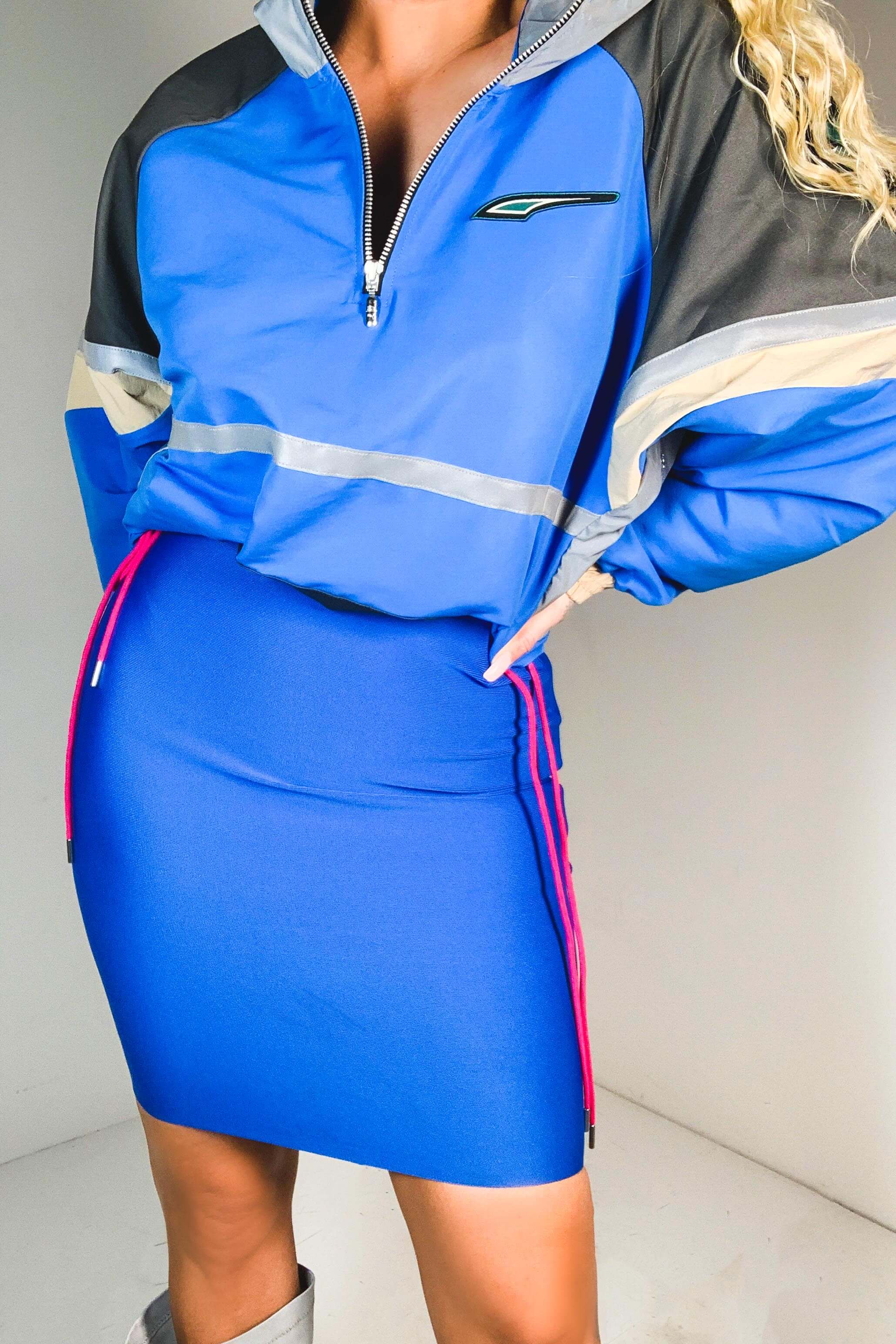 Detail View Good Form Bandage Midi Skirt in Royal Blue 3