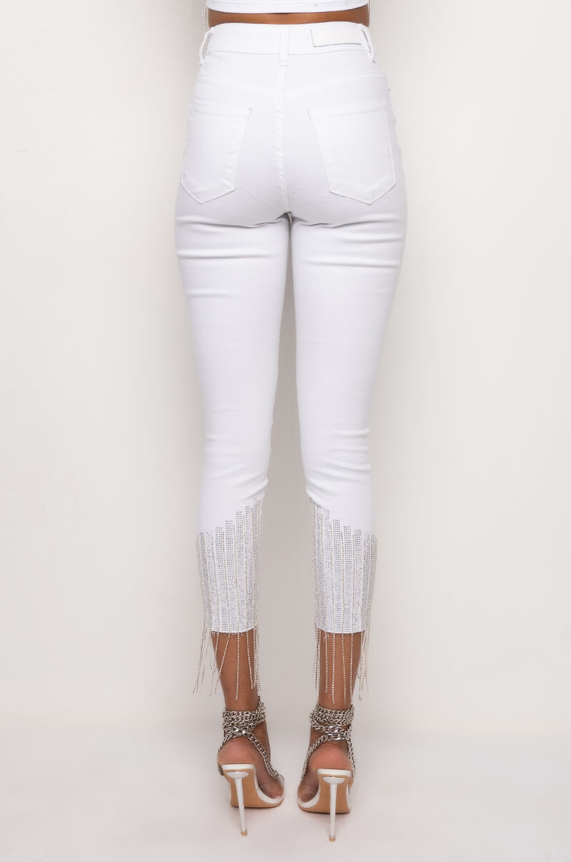 Extra View Good High Waisted Rhinestone Fringe Skinny Jeans
