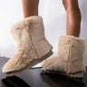 Front View Good Vibes Only Flat Bootie in Beige