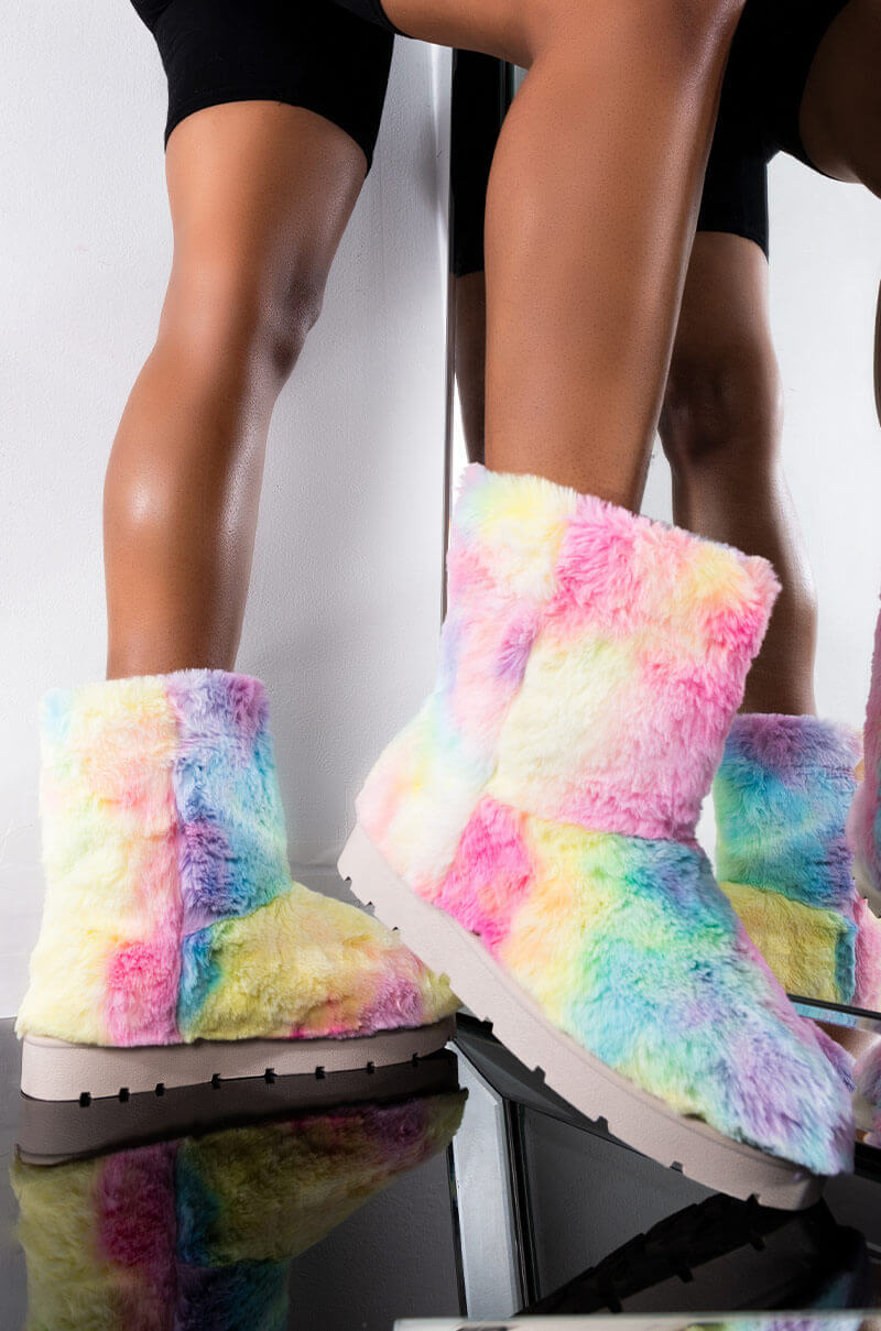 Front View Good Vibes Only Flat Bootie in Multi