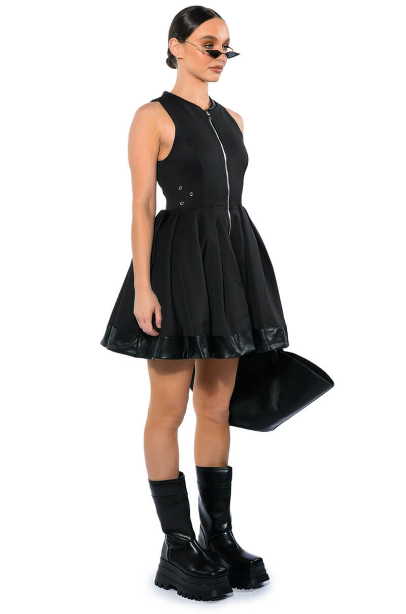 GOODIE ZIP DOWN PLEATED A LINE DRESS – AKIRA