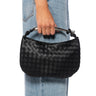 Front View Got A Handle On It Woven Pu Bag In Black