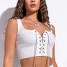 Front View Got Me Right Cropped Bralette Top With Rhinestone Lace Up