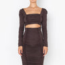 Front View Got Them Wonderin Long Sleeve Midi Ruched Dress