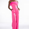 Front View Gotta Crush Feather Trim Wide Leg Jumpsuit