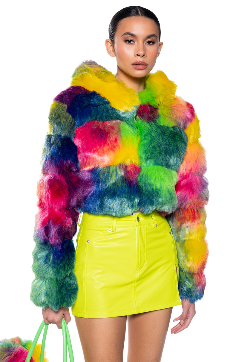 Front View Gracelle Multi Faux Fur Jacket
