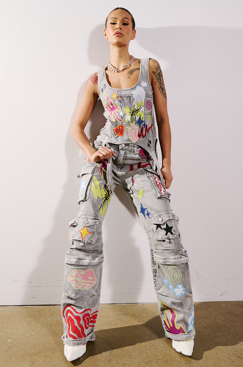 GRAFFITI DETAIL DENIM CORSET TOP – AKIRA - Main Image
