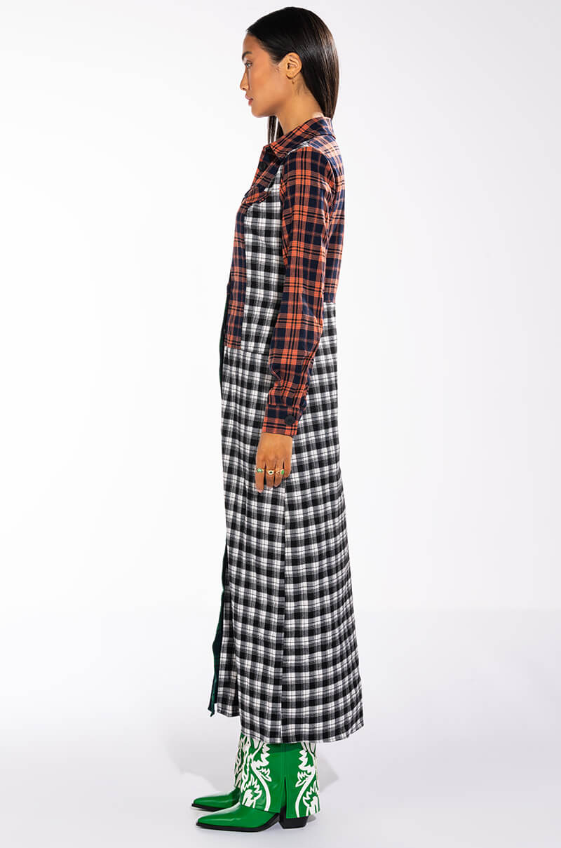 Detail View Grand Central Thirteen Long Plaid Trench