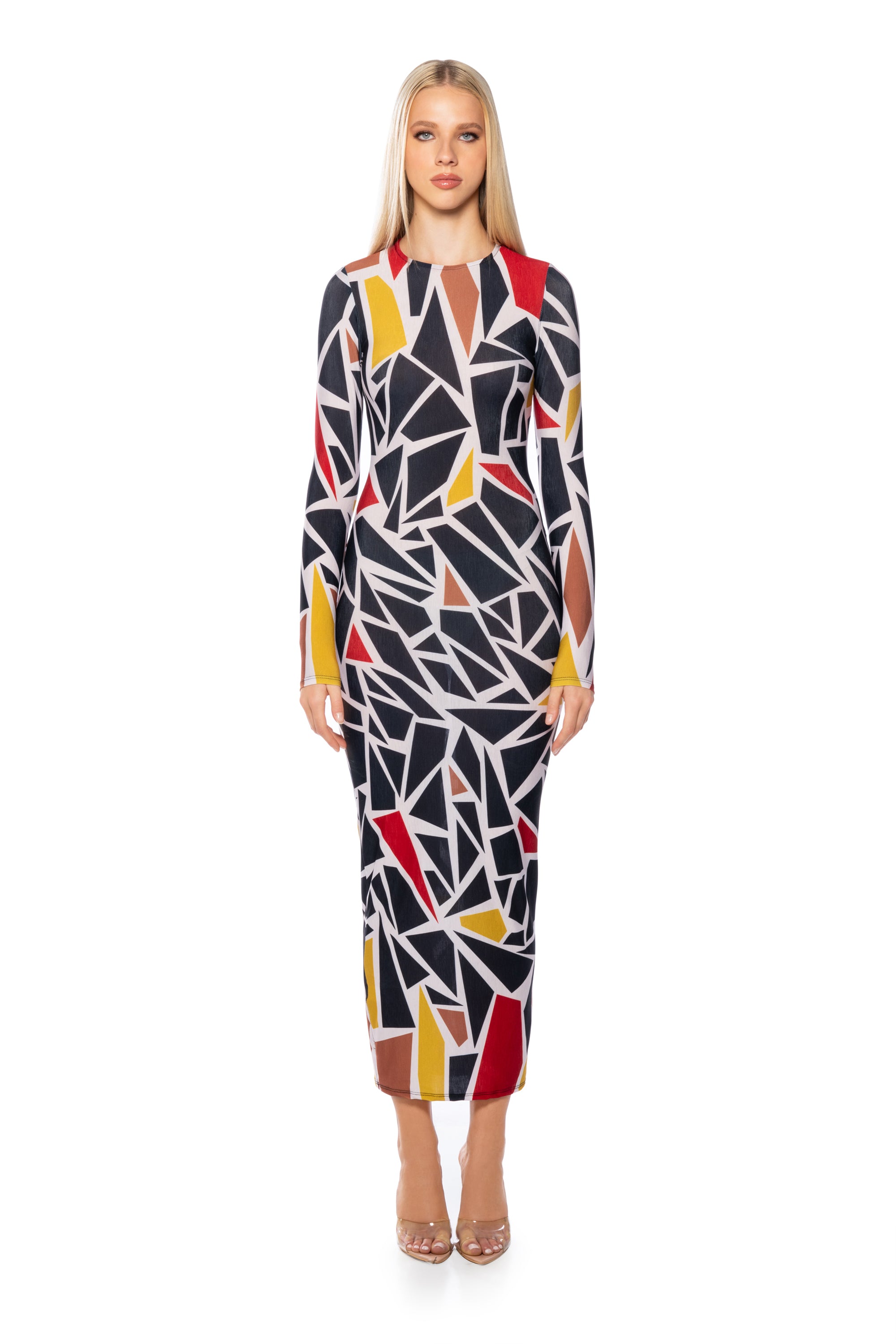 Full View Graphic Glam Long Sleeve Maxi Dress In Black Multi 4