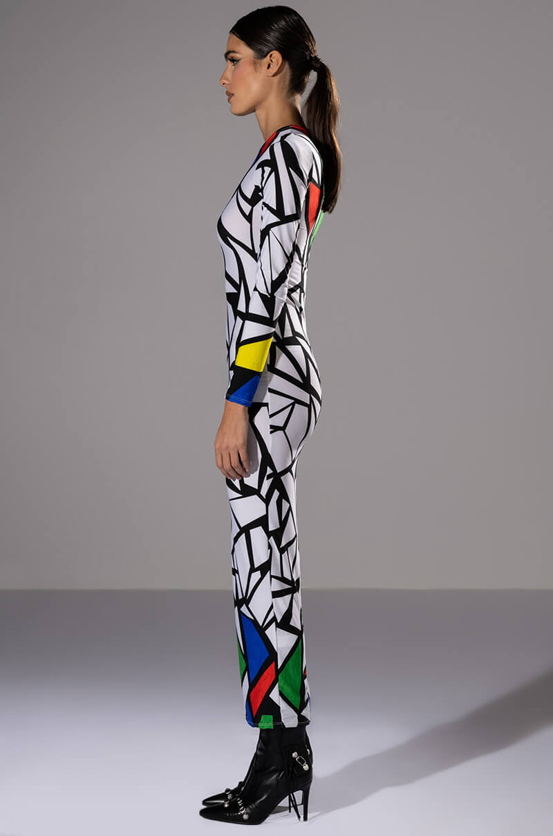 Side View Graphic Glam Long Sleeve Maxi Dress